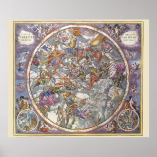 Poster Astronomie Vintage, Carte des Constellations Chrét