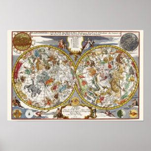 Poster Astronomie Vintage, Carte Planisphère Céleste