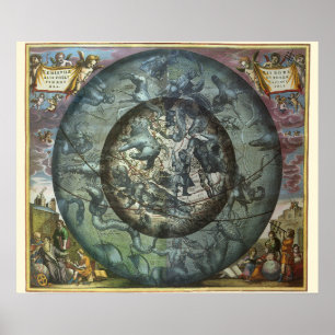 Poster Astronomie vintage Constellation céleste du Nord