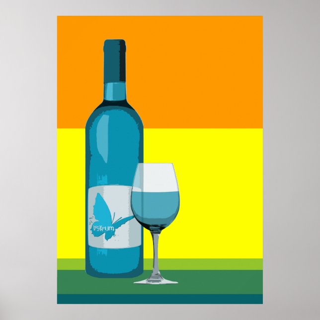Poster asyrum : verre de vin pop et bouteille (Devant)