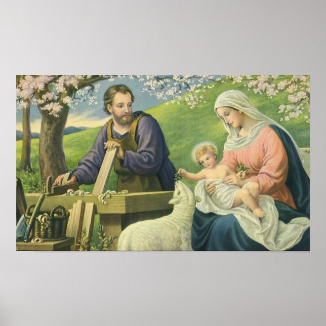 Poster Atelier de Joseph avec Marie et Bébé Jésus (Devant)
