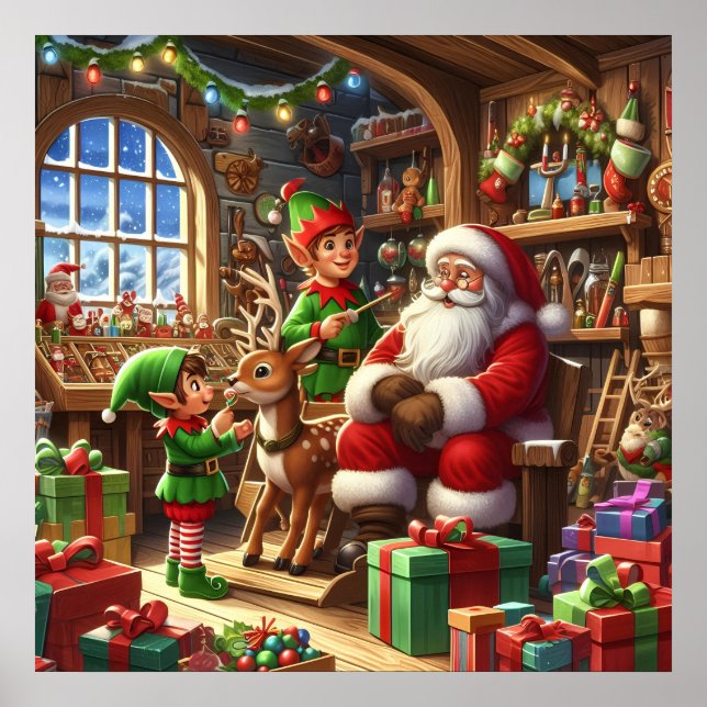 Poster Atelier de Père Noël de Noël festif (Devant)