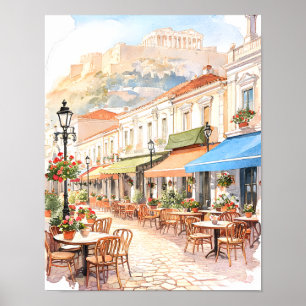 Poster Athènes charmant Grèce Rue Aquarelle