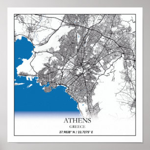 Poster Athènes Grèce Carte de la ville Voyage Simple Mini