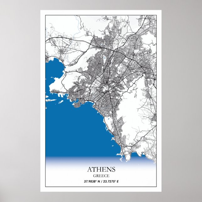 Poster Athènes Grèce City Plan Voyage Simple Minimal (Devant)