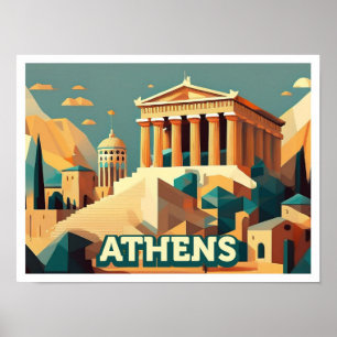 Poster Athènes Grèce coloré artistique