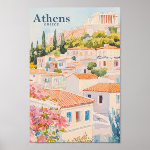 Poster Athènes Grèce Gouache Peinture Illustration Voyage