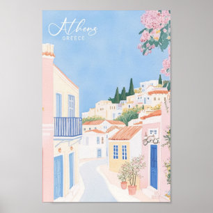 Poster Athènes Grèce Gouache Peinture Illustration Voyage