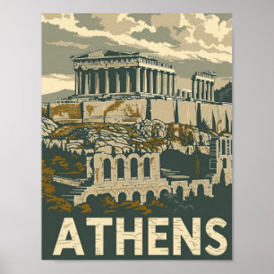 Poster Athènes Grèce Vintage célèbre Travel Place