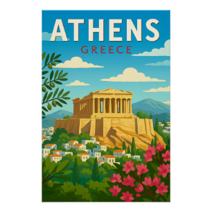 Poster Athènes Grèce Voyage Vintage   Parthénon Acropole