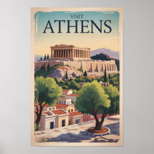 Poster Athènes Illustration Voyage Art Rétro Grèce