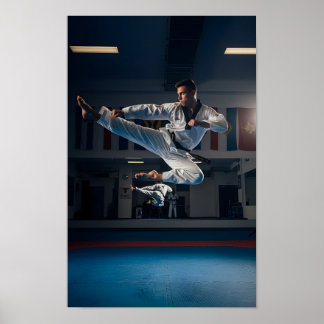 Poster Athlète de Taekwondo exécutant un coup de pied lat