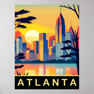 Poster Atlanta, Coucher de soleil romantique sur la ville