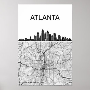 Poster Atlanta Georgia City Skyline avec carte