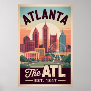 Poster Atlanta Géorgie vintage Le ATL Voyage Rétro