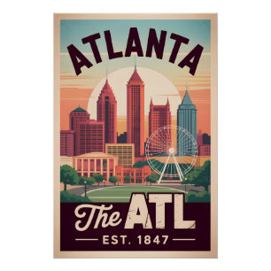 Poster Atlanta Géorgie Vintage Voyage Rétro ATL