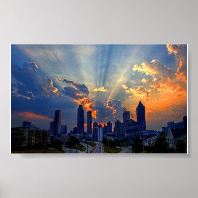 Poster - Atlanta Skyline au coucher du soleil (Devant)