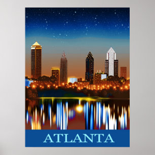 Poster Atlanta Skyline par nuit avec réflexions