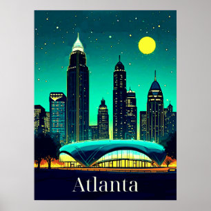 Poster Atlanta Skyline sous un ciel étoilé