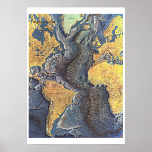 Poster " Atlantic : 1968 - The Atlantic OCEAN FLOOR map .