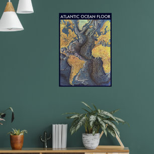 Poster " Atlantic : 1968 - The Atlantic OCEAN FLOOR map .