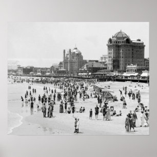 Poster Atlantic City Beach, 1910. Photo été vintage