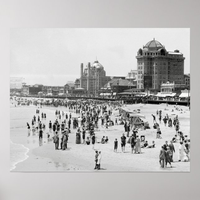 Poster Atlantic City Beach, 1910. Photo été vintage (Devant)