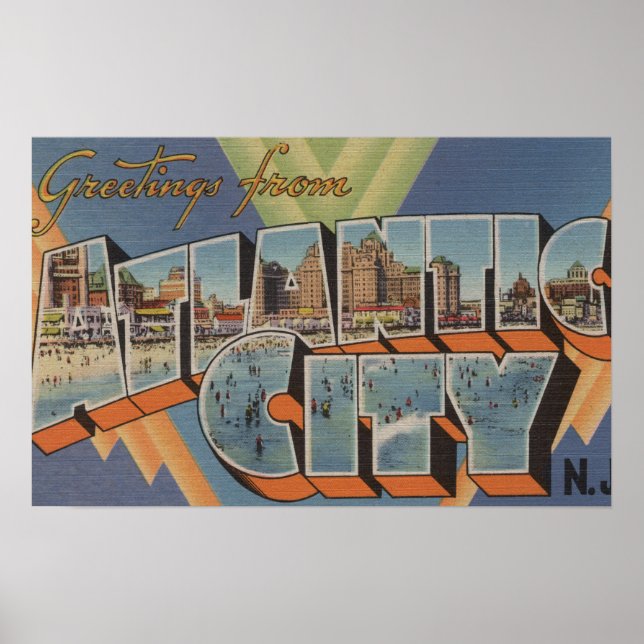 Poster Atlantic City, New Jersey (Boardwalk Scene) (Devant)