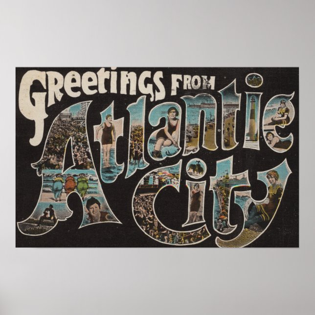 Poster Atlantic City, New Jersey - Grandes Lettres Scènes (Devant)