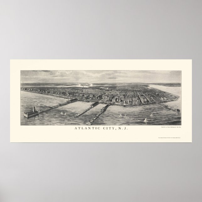 Poster Atlantic City, NJ Carte panoramique - 1905 (Devant)