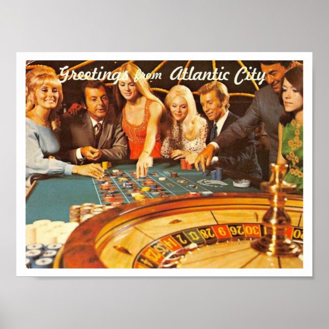 Poster Atlantic City NJ, Jeu, Roulette, Retro Postc (Devant)