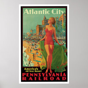 Poster Atlantic City Pennsylvania Railroad Vintage