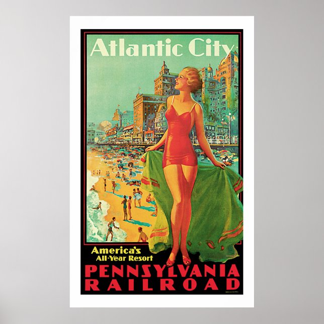 Poster Atlantic City - Pennsylvania RR Vintage voyage (Devant)