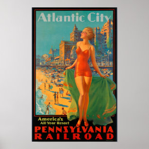 Poster Atlantic City Vintage Pennsylvanie Voyage ferrovia