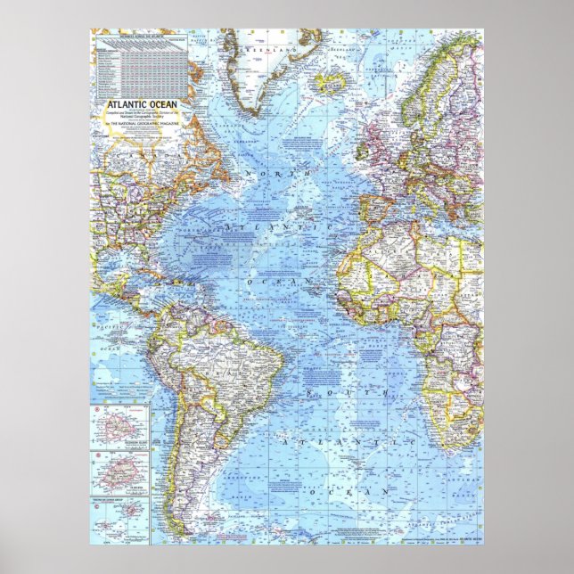 Poster " Atlantik : 1968/heute- Detaillierte Atlantikkart (Devant)