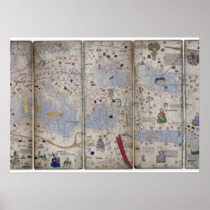 Poster Atlas catalan carte du monde 14e s. Abraham Cresqu