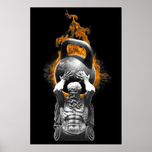 POSTER ATLAS TENANT UN KETTLEBELL SUR LE FEU