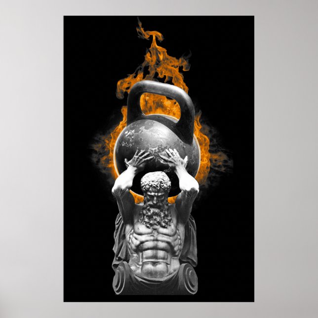 POSTER ATLAS TENANT UN KETTLEBELL SUR LE FEU (Devant)