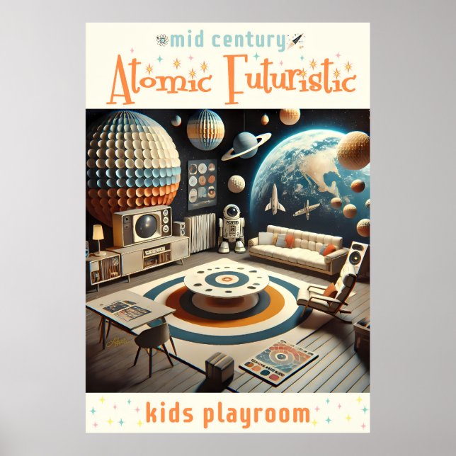 Poster Atomic Futuristic Space Age Kids Playroom (Devant)