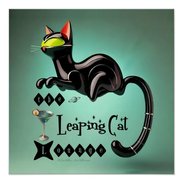 Poster Atomique Futuriste Le Leaping Cat Lounge (Devant)