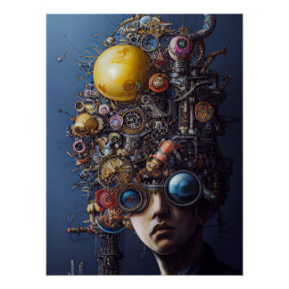 Poster Atompunk Art Maximalisme Style, Mathématiques Urba