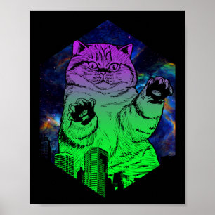 Poster Attaques de catzilla géante Monster Cat Skyline