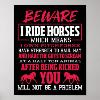 Poster Attention Je Ride Chevaux Cheval Équitation Équita