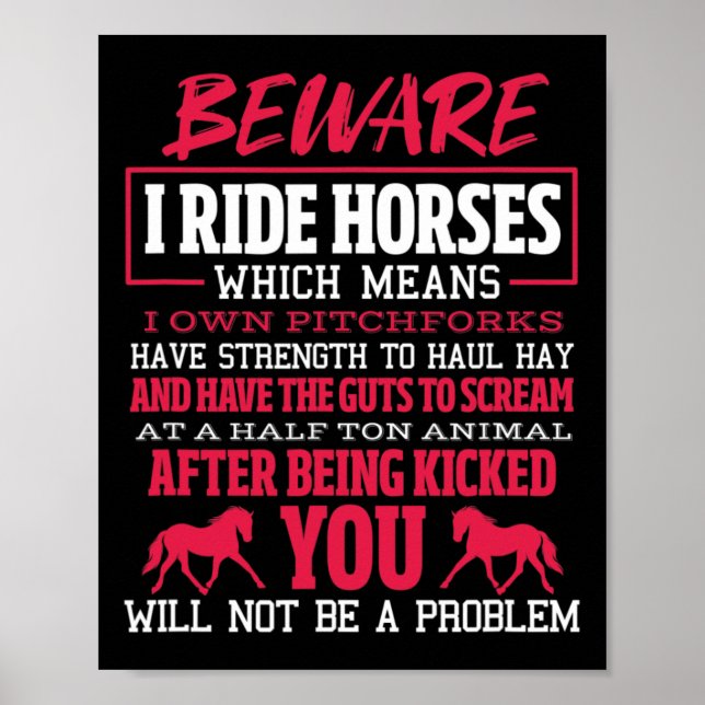 Poster Attention Je Ride Chevaux Cheval Équitation Équita (Devant)