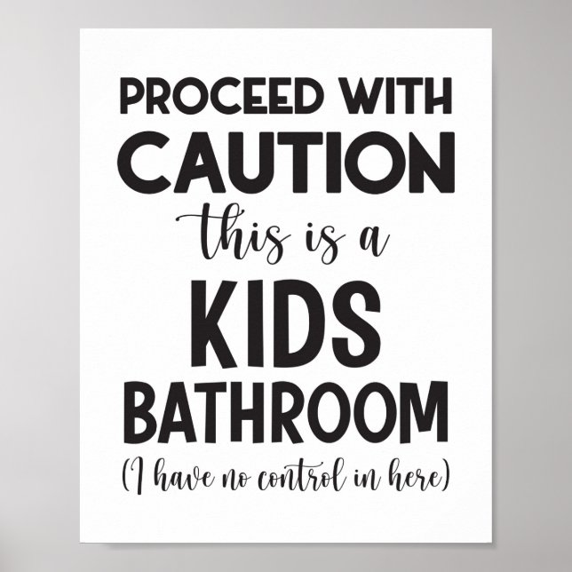 Poster Attention, Salle De Bains Pour Enfants (Devant)