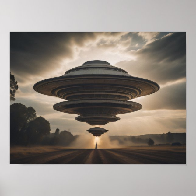 Poster Atterrissage UFO de la soucoupe volante (Devant)