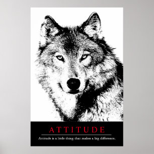 Poster Attitude Loup inspiré noir blanc