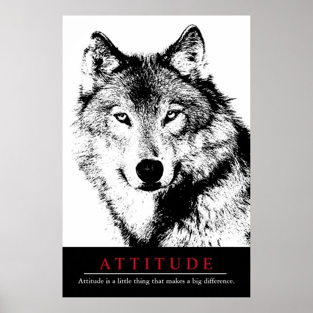 Poster Attitude Loup inspiré noir blanc (Devant)