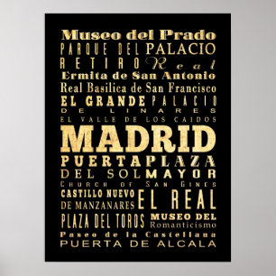 Poster Attractions et lieux célèbres de Madrid, Espagne