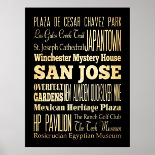 Poster Attractions et lieux célèbres de San Jose, Califor
